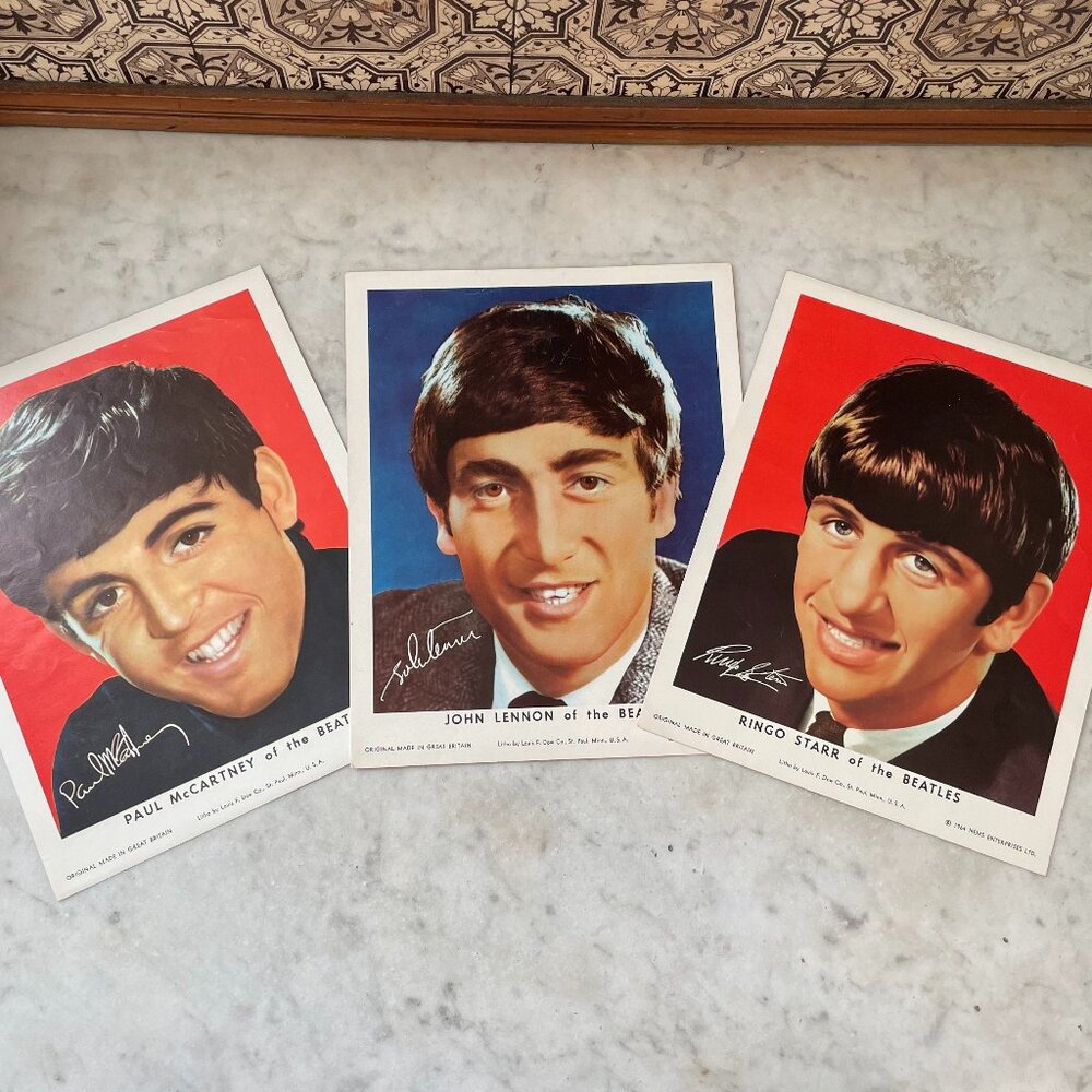 WHERE DID GEORGE GO? 1964 Beatles Lithos - Paul, John & Ringo